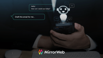 Financial professional using AI chatbot on smartphone to draft client communications, illustrating automated content creation in financial services
