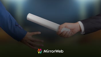 Two business professionals passing a relay baton, illustrating the shift in off-channel communications enforcement from the SEC to FINRA in financial services compliance