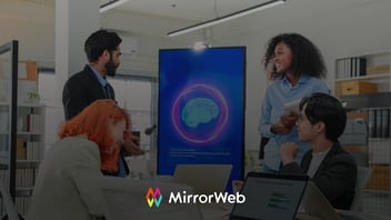 Compliance team viewing AI brain display symbolizing both mindset shift and the technology that enables strategic transformation