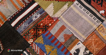 Patchwork textile pattern symbolizing fragmented communications compliance software built from mismatched pieces