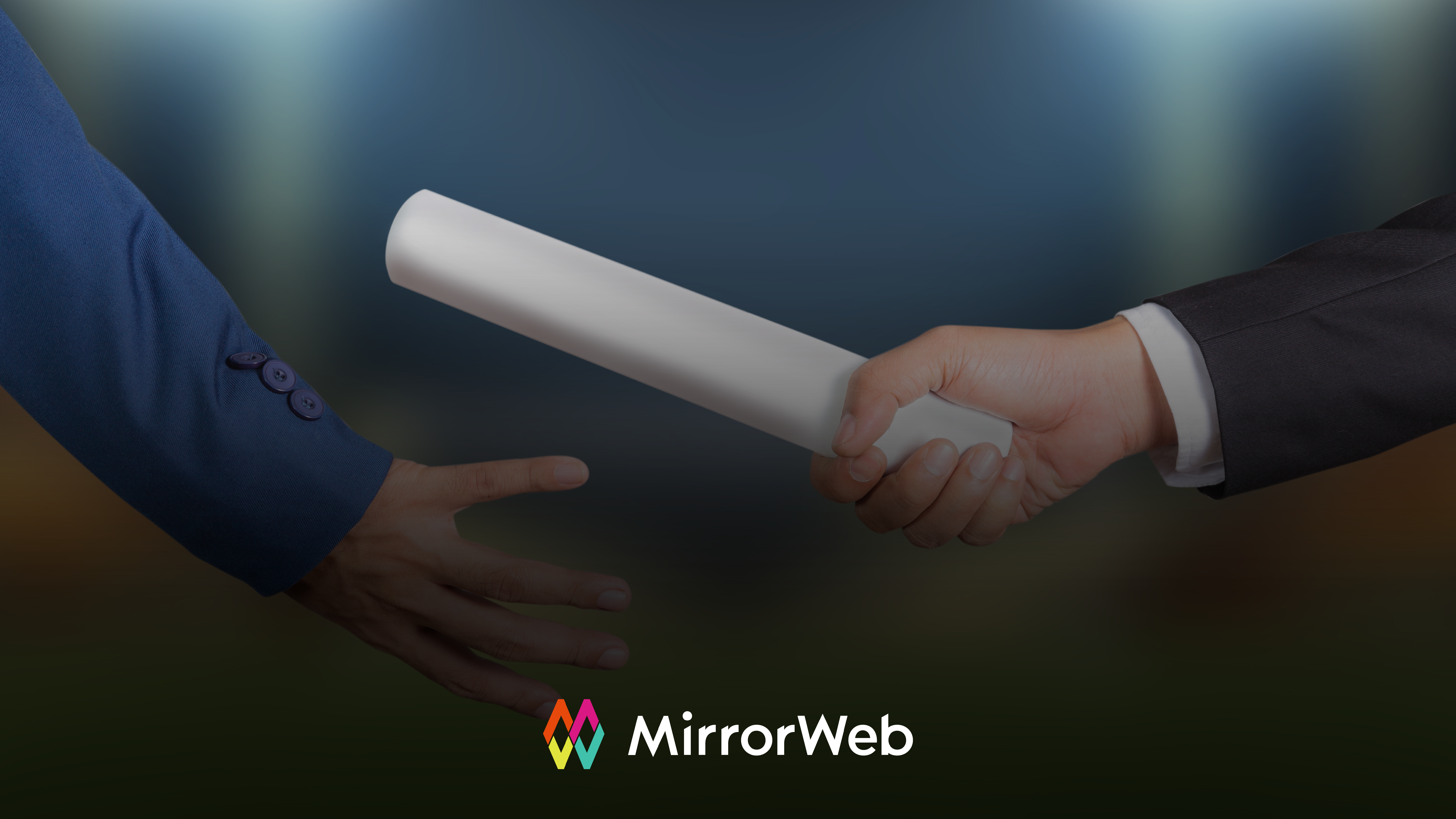 Two business professionals passing a relay baton, illustrating the shift in off-channel communications enforcement from the SEC to FINRA in financial services compliance