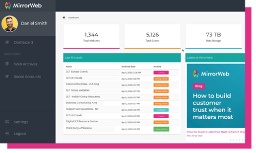 Screenshot of MirrorWeb platform