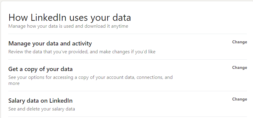 Screenshot of LinkedIn account settings