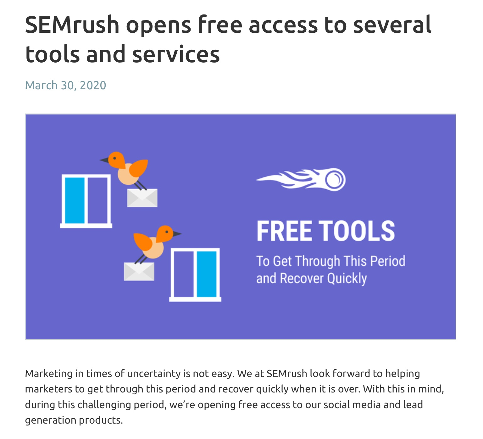 SEMRush / Digital Tool / Covid-19
