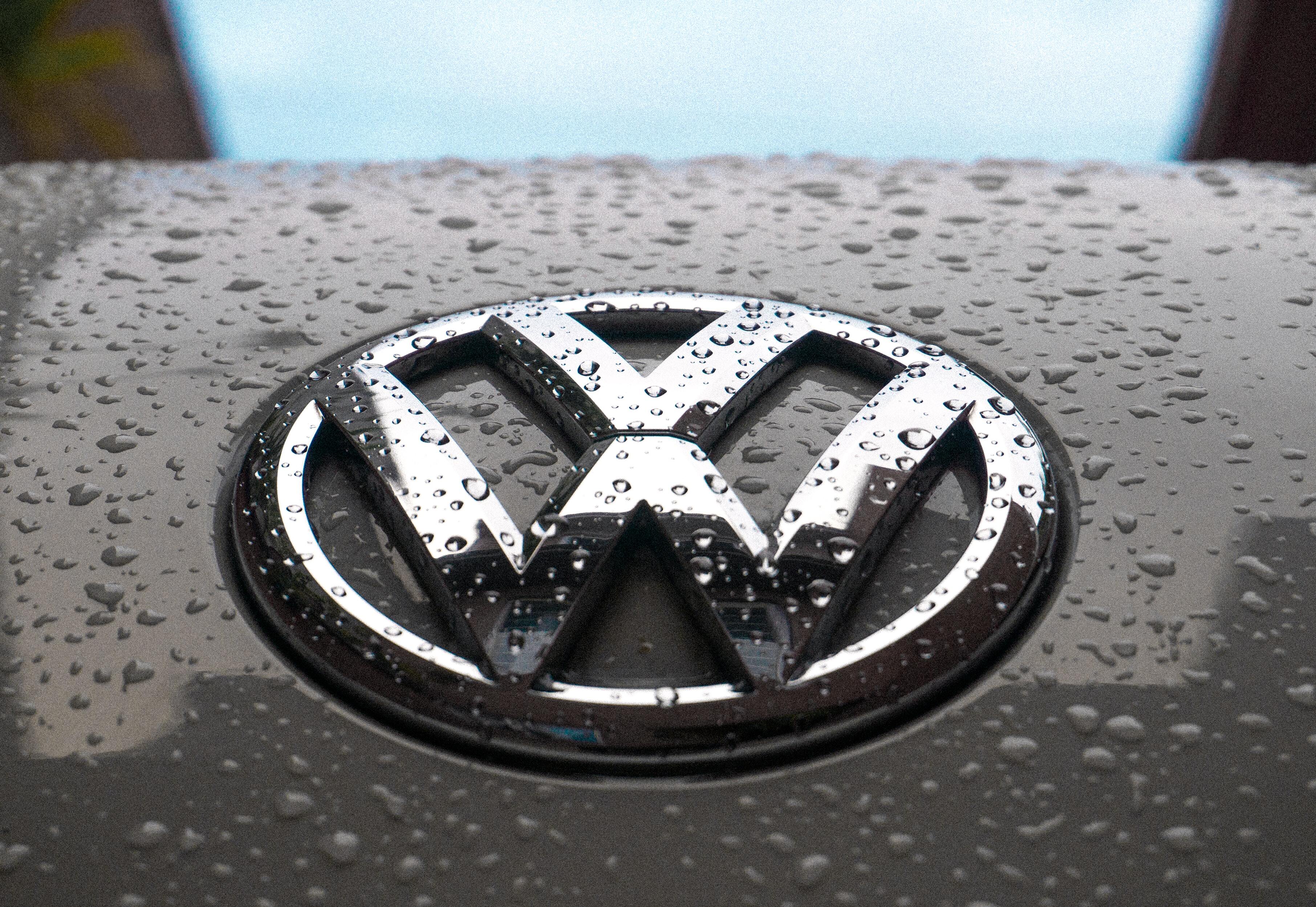 Volkswagen badge in the rain