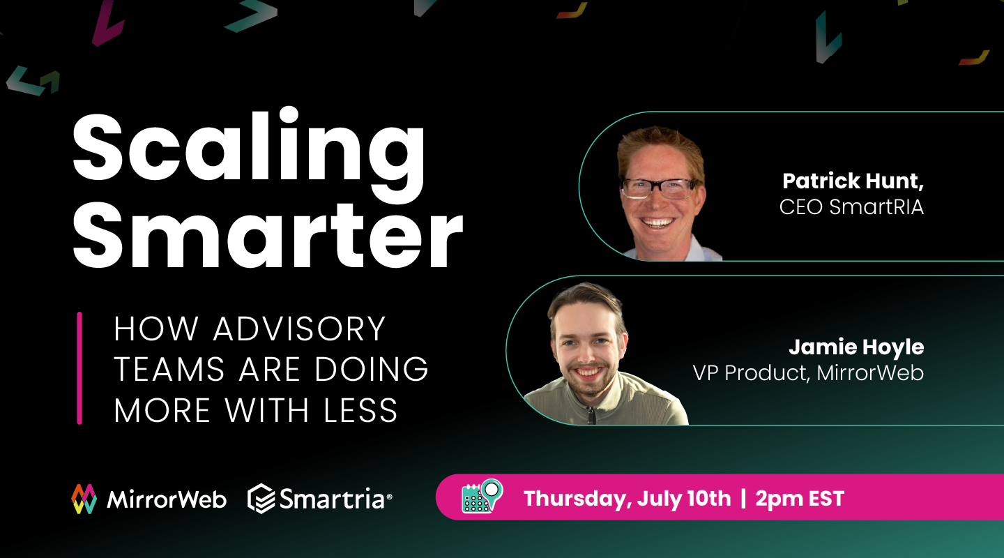 scaling smarter: how advisory teams are doing more with less. photo webinar guests jamie hoyle and patrick hunt. webinar date is for july 10th at 2pm est