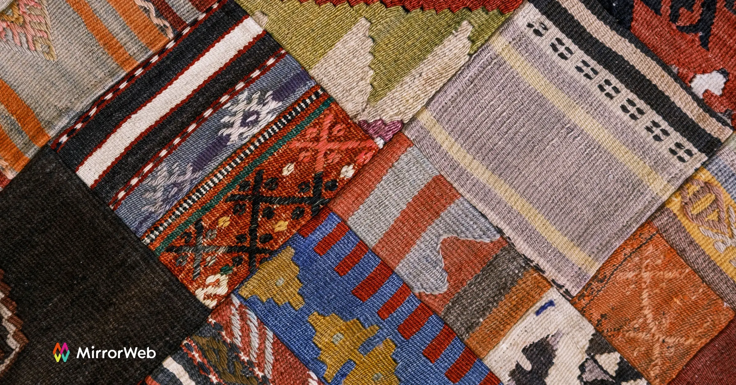 Patchwork textile pattern symbolizing fragmented communications compliance software built from mismatched pieces